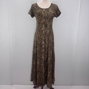 VTG Deborah Gorra Leopard Print Ribbed Knit Long Maxi Dress Retro Cottagecore
